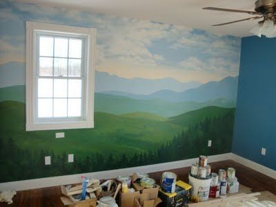 mountain mural Tree Mural Kids, Mural Design Ideas, Simple Playroom, Playroom Mural, Mountain Mural, Kids Room Murals, Tree Mural, Murals For Kids, Kids Wall Decor