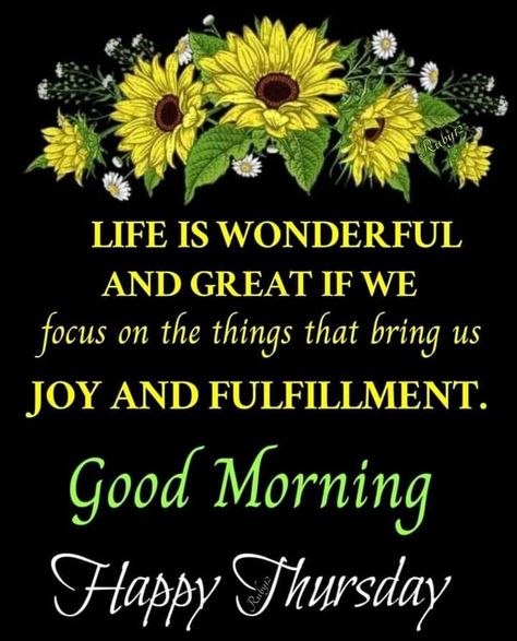 Life is wonderful and great if we focus on the things that bring us joy and fulfillment. Good Morning, Happy Thursday days morning days of the week good morning happy thursday happy thursday quotes good morning thursday Good Morning Quotes Thursday, Thursday Morning Greetings, Happy Thursday Images Beautiful, Thursday Quotes Good Morning, Happy Thursday Good Morning, Joy Pictures, Happy Thursday Pictures, Wonderful Day Quotes, Thursday Morning Quotes