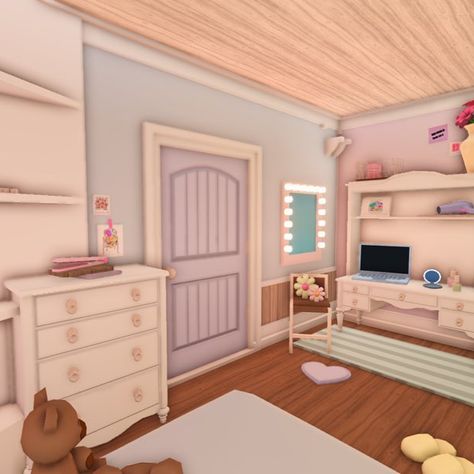 Bloxburg Bedroom Bunk Beds, Blush Bloxburg House Layout, Preppy Bloxburg House Outside, Bloxburg Cute House Layout, Bloxburg Danish Pastel Bedroom, Preppy Bloxburg House Layout 2 Story, Girl Room Bloxburg, Preppy Room Bloxburg, Bloxburg Summer Bedroom Ideas