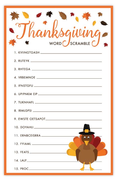 Thanksgiving Word Scramble | Free Printable Thanksgiving Activities What I Am Thankful For Printable, Thanksgiving Word Scramble Free Printable, Thanksgiving Game Printable, Fall Word Scramble, Thanksgiving Craftivity, Thanksgiving Word Scramble, Kindergarten Halloween Crafts, Thanksgiving Family Games, Thanksgiving Word Search