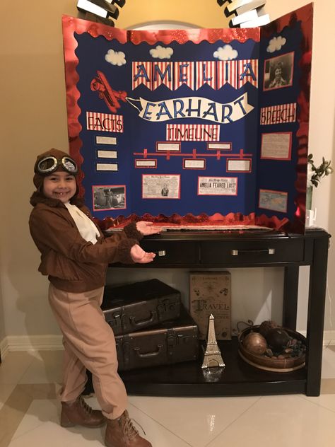 Amelia Earhart Poster Trifold History Project, Trifold Poster Board Ideas History, Biography Trifold Board Ideas, Amelia Earhart Wax Museum Project, Amelia Earhart Poster Project, Amelia Earhart Project, Amelia Earhart Poster, Living History Museum Project, History Fair Boards