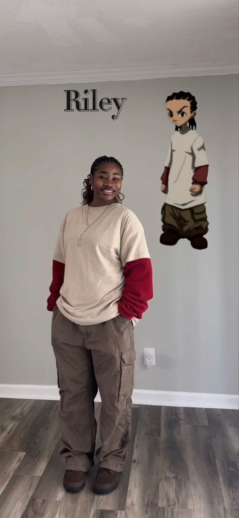 Riley Boondocks Costume, Boondocks Clothing, Cute Street Style Outfit Ideas, Casual Outfits Streetwear, The Boondocks Outfits, Riley Boondocks Outfit, Riley Freeman Outfits, Baggy Outfit Ideas Plus Size, Boondocks Inspired Outfits