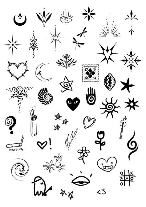 Flash Art Tattoos For Women Simple, Easy Tattoo Designs, Small Beginner Tattoos, Cute Easy Tattoos, Tattoo Easy, Finger Tattoo Stencil, Easy Hand Tattoos, Little Stick And Poke Tattoos, Doodle Tattoo Ideas