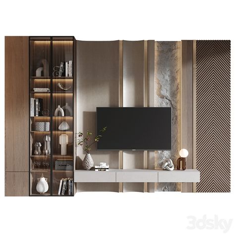 TV Shelf KTV143 - TV Wall - 3D model Tv Back Panel, Luxury Tv Unit Design, Lcd Design, Lcd Wall Design, Tv Wall Cabinet, Credenza Tv, Wall Tv Stand, Coin Tv, Lcd Wall