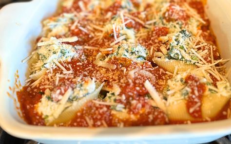 Stuffed Shells Florentine - Marie Marino Arrabiata Sauce, Jumbo Pasta Shells, Spicy Tomato Sauce, Meatless Dinner, Three Cheese, Chopped Spinach, Stuffed Pasta Shells, Spicy Sauce, Stuffed Shells