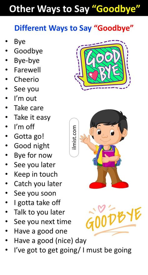 Other Ways To Say "GOODBYE" | Synonyms Of Goodbye Goodbye Synonyms, Ways To Say Goodbye, English Today, English Phrases Sentences, Classroom Rules Poster, Urdu Language, Learn Arabic Online, Other Ways To Say, English Phrases Idioms