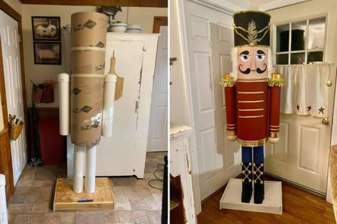 DIY fan makes giant Christmas Nutcracker out of old bits of cardboard and people can’t believe how good it looks – The US Sun Grinch Decorations, Nutcracker Christmas Decorations, Diy Fan, Christmas Decorations Diy Outdoor, Christmas Scents, Christmas Yard, Candy Land Christmas, Nutcracker Christmas, Candy Land