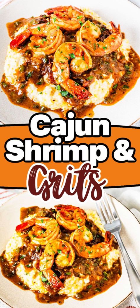 This Cajun Shrimp and Grits features sautéed shrimp served over creamy grits and topped with a rich and flavorful Cajun gravy. It's classic Southern comfort food with tons of flavor! In this post, I'll provide step-by-step instructions and tips to help you make this delicious New Orleans style shrimp and grits! Shrimp And Grits With Andouille Sausage Gravy, Shrimp And Yellow Grits Recipe, Shrimp Scampi And Grits, Cheesy Shrimp And Grits With Andouille Sausage, Shrimp And Grits Southern Style, Voodoo Shrimp And Grits, Garlic Grits Casserole, Shrimp And Grits With Cajun Cream Sauce, Shrimp And Grits New Orleans Style