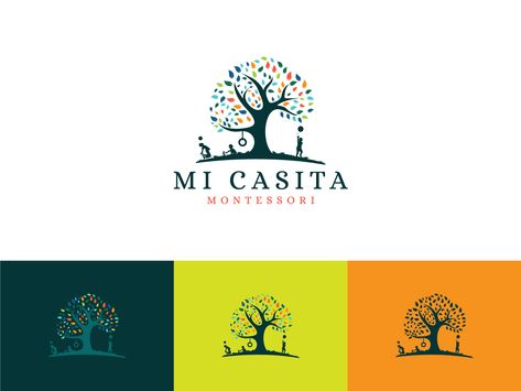 Montessori logo design . A colorful childish natural logo for montessori school Montessori Logo, Montessori School, Logo Idea, School Logo, Natural Logo, 로고 디자인, Logo Ideas, Childcare, Creative Professional