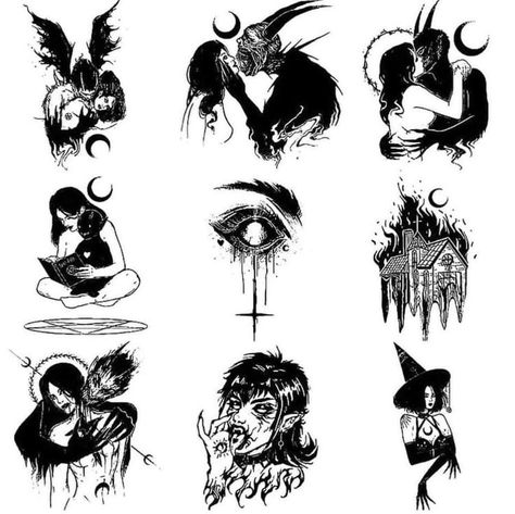 Meaningful Goth Tattoos, Small Scary Tattoos For Men, Bad Omens Inspired Tattoo, Goth Tattoos Men, Gothic Tattoo Men, Simple Dark Tattoos, Simple Goth Tattoos, Scary Tattoo Designs, Tattoos Spooky