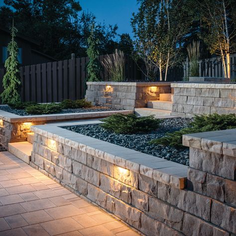 Brisa® | Textured-Stone, Segmental Retaining Wall Blocks High Retaining Wall Ideas, Tall Retaining Wall Ideas, Retaining Wall Hillside, Modern Retaining Wall, Retaining Wall Ideas Hillside, Retaining Wall With Steps, Retaining Blocks, Block Retaining Wall, Retaining Wall Steps