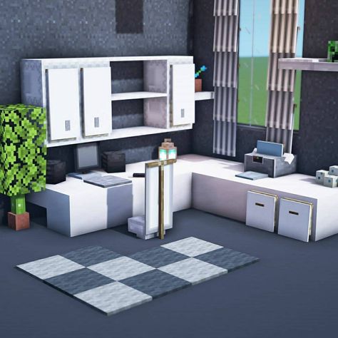 Minecraft Workstation, Desk Minecraft, Minecraft Office, Computer Minecraft, Minecraft Cool, Desk Interior, Minecraft Modern, Minecraft Furniture, Minecraft Inspo