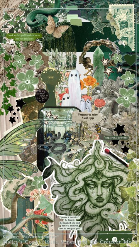 Greek Mythology Collage Wallpaper, Medusa Collage, Medusa Moodboard, Mythology Collage, Medusa Aesthetic, Medusa Wallpaper, Medusa Mythology, Aesthetic Collage Wallpaper, Creepy Crawlers