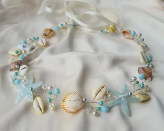 Seashell Headpiece, Seashell Tiara, Tiara Blue, Mermaid Headpiece, Wedding Mermaid, Hair Halo, Siren Core, Festive Hair, Shell Crowns