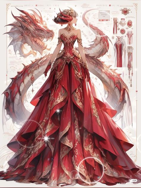 Dragon Outfit Design, Dragon Inspired Outfits, Red Dragon Aesthetic, Armour Dress, Dragon Dress, Dreamy Gowns, Dress Illustration, Dress Design Drawing, Fantasy Outfits