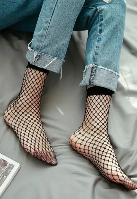 Fish net socks | MeralsLace | ASOS Marketplace Fish Net Socks, Net Socks, Ankle High Socks, Pop Socks, Pretty Socks, Fishnet Socks, Sock Outfits, Fish Net, Black Fishnets