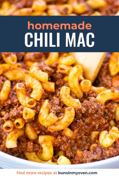 Our 30 Minute Chili Mac recipe is perfect for a quick weeknight dinner that will get the family excited! We whip up a simple chili, stir in cooked macaroni, and swirl in the secret sauce! This chili mac is always a hit! Chili Recipe Crockpot With Noodles, Homemade Chili Mac, Chili Mac Recipe Easy, Cincinnati Chili Recipe, Chili Mac Recipe, Chili Mac And Cheese, Chili Mac, Favorite Pasta Recipes, Macaroni Recipes