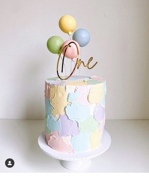 1st Birthday Cake Rainbow, Rainbow 1st Birthday Cake, Pastel First Birthday Party, Pastel First Birthday, Birthday Cake Rainbow, Rainbow 1st Birthday, Cake Rainbow, Floating Balloons, Baby Birthday Cakes