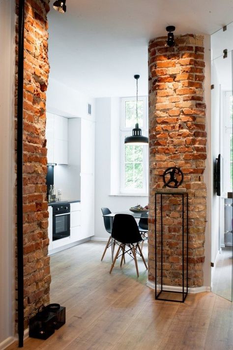 Brick Interior, Stone Interior, Industrial Interior Design, Brick Walls, Loft Design, Industrial House, House Interior Decor, Open Kitchen, Design Case