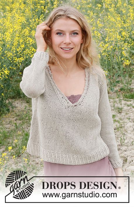 V Neck Knitting Pattern, Neck Knitting Pattern, Grandma Knitting, Summer Knitting Patterns, Magazine Drops, Drops Baby, Magic Loop, Knit Bottom, Crochet Diagram