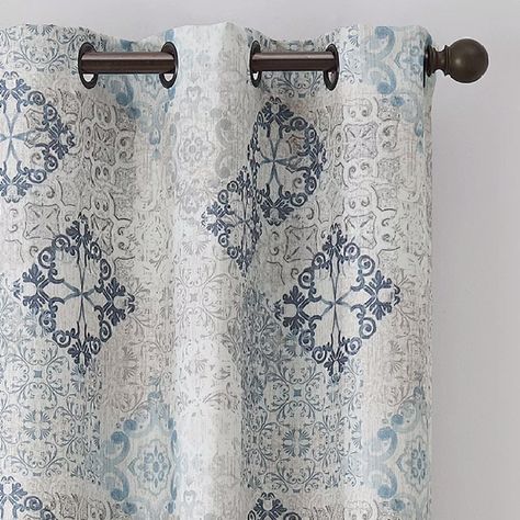 Curtains For Grey Walls, Decor For Windows, Drapery Curtains, Cream Curtains, Bandana Pattern, Farmhouse Curtains, All Of The Lights, Blue Curtains, House Windows