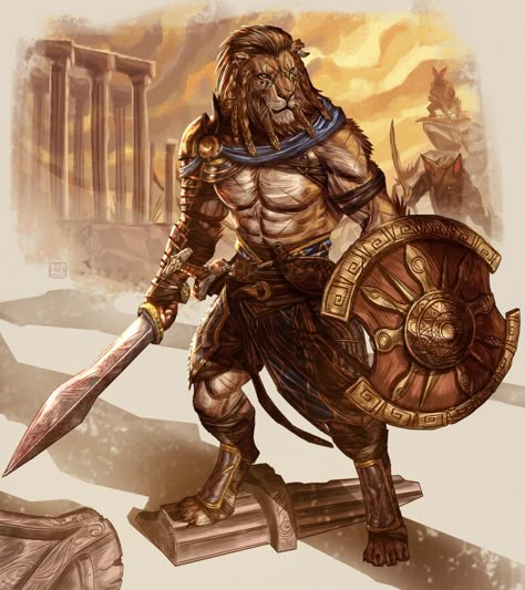 ArtStation - characters ideias to mythic odysseys of theros , Mat Manki Theros Dnd, Mythic Odysseys Of Theros, Theros Art, Sun Eater, Lion Man, Dnd Races, Character Base, Fantasy Races, Dungeons And Dragons Characters