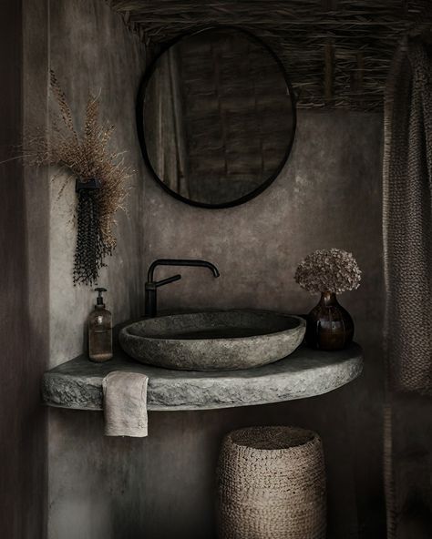 Designing virtual Wabi-Sabi Bathrooms till l’m able to realize my own one! 🌚🌾 Do you find it super cozy and calming or do you prefer a light bathroom? Let me know in the comments 🤎 #darkandmoody #darkinteriors #wabisabibathroom #wabisabi #bathroomdesign #limewash #wabisabiinteriors Designed with @clipdropapp and edited with @photoshop (not sponsored) Wabi Sabi Toilet, Wabi Sabi Bathroom Inspiration, Dark Home Aesthetic, Wabi Sabi Bathroom, Feminine Era, Wabi Sabi Interior, Sweet Home Design, Modern Bathroom Interior, Stone Bathtub