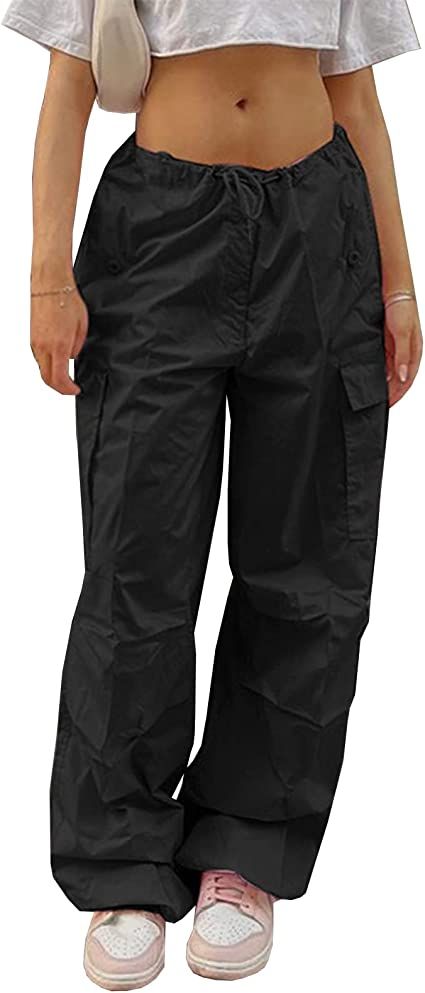 Hyujoda Parachute Pants for Women, Cargo Pants Women Baggy, Y2K Low Waist Wide Leg Baggy Relaxed Jogger Pants Cargo Pants Women Baggy, Women Cargo Pants, Y2k Pants, Streetwear Pants, Baggy Cargo Pants, Wide Leg Sweatpants, Baggy Y2k, Long Trousers, Comfy Pants