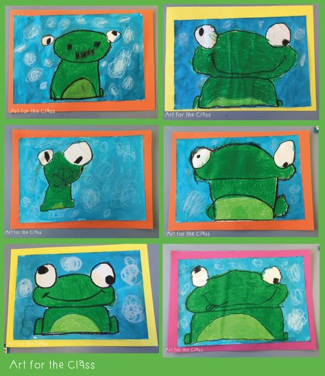 Last week my class made these adorable frog artworks. We read a frog based story that complemented our unit of work on water. I cannot reme... Art 2nd Grade, Trin For Trin Tegning, Grade 1 Art, Classe D'art, First Grade Art, Kindergarten Art Lessons, Spring Art Projects, Kindergarten Art Projects, 2nd Grade Art