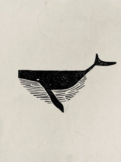 Black And White Lino Print, Linocut Print Tattoo, Easy Linocut Prints Ideas, Linocut Easy, Xilografia Ideas Faciles, Simple Whale Drawing, Easy Whale Drawing, Whale Drawing Simple, Simple Lino Print Ideas