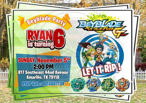 Beyblade Theme Birthday Party, Bey Blade Birthday Party, Beyblade Cake Topper, Beyblade Birthday Invitation, Beyblade Birthday Party, Beyblade Birthday, Character Clipart, Digital Invitation, Glossy Photo Paper