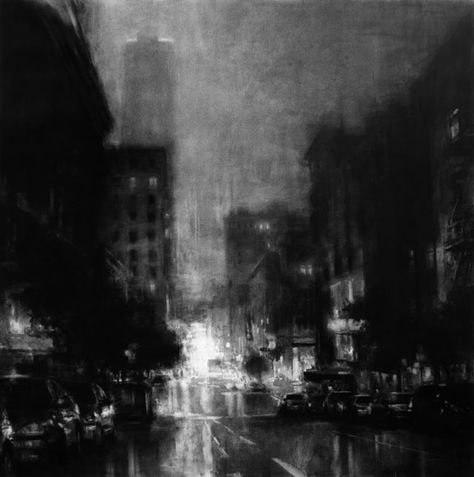 Jeremy Mann Abstract Charcoal Art, Drawing With Charcoal, Cityscape Drawing, Easy Things To Draw, Art Charcoal, Things To Draw, Charcoal Art, Cityscape Art, Landscape Drawings