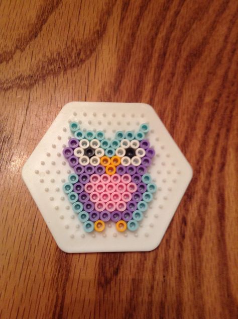 Perler bead owl Iron On Beads Pattern, Perler Beads Owl, Owl Perler Bead Patterns, Owl Perler Beads, Knitting Letters, Owl Perler, Birthday Diy Gifts, Kawaii Fish, Fused Beads