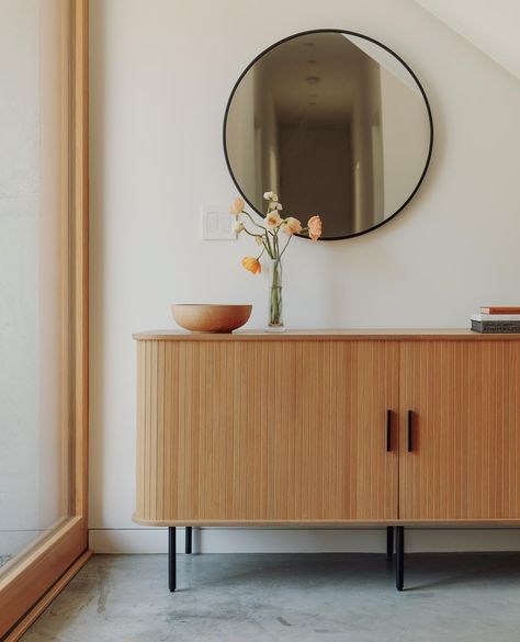 Easy come, easy go. Make front door storage a breeze with the Easy Edge Sideboard.⁠ ⁠ #EasyEdgeSideboard | Instagram Japandi Sideboard, Front Door Storage, Easy Come Easy Go, Shoe Cabinet Entryway, Wood Packaging, Tambour Doors, Easy Go, Condo Decorating, Modern Sideboard