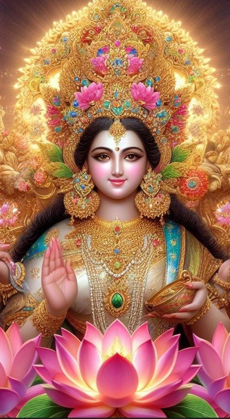 Mahalakshmi Goddesses Hd Wallpaper, Ma Laxmi, शुभ शुक्रवार, Ganesha Art Illustration, Lakshmi Mata, Lakshmi Goddess, Hinduism History, Devi Images Hd, Lucky Wallpaper