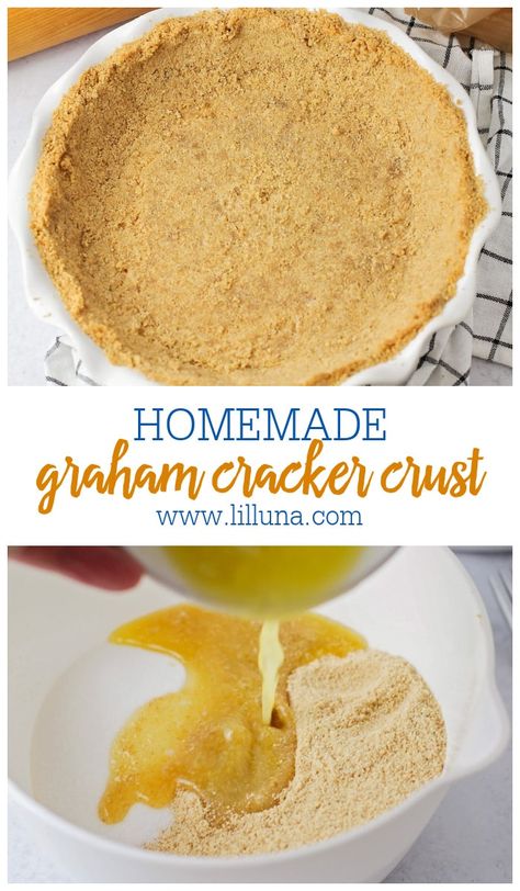 Make a homemade Graham Cracker Crust with only 3 ingredients. Pair it with your favorite fillings for a delicious dessert! #grahamcrackercrust #grahamcracker #piecrust #pie Homemade Graham Cracker, Graham Cracker Crust Recipe, Lemon Icebox Pie, Oreo Filling, Homemade Graham Cracker Crust, Homemade Graham Crackers, Cheesecake Pie, Homemade Cheesecake, Chocolate Graham Crackers