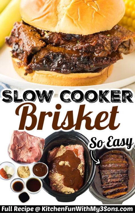 This Slow Cooker Brisket is melt-in-your-mouth good! The beef brisket is slow cooked until perfectly tender and every bite is infused with flavor. Enjoy sliced with a few sides or on sandwich buns for a hands-off meal everyone loves. Brisket Recipes Crockpot, Slow Cooker Brisket Recipes, Slow Cooker Beef Brisket, Brisket Crock Pot, Slow Cooked Beef Brisket, Slow Cooker Bbq Beef, Slow Cooker Brisket, Pot Making, Beef Brisket Recipes