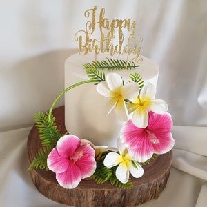 Tropical Cake Topper Luou Artificial Hibiscus Frangipani | Etsy Hawaiian Flower Cake, Hawaiian Theme Cakes, Hibiscus Cake, Tropical Birthday Cake, Tropical Cake Topper, Luau Party Food, Tropical Cake, Hawaiian Cake, Flower Cake Topper