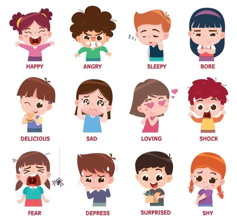 Emotion Cartoon Face, Different Emotions Faces Drawing, Different Emotions Faces, Cartoon Face Expressions, Draw Cartoon Faces, Emotions Cartoon, Emotions Stickers, Emotions Drawing, Emotions Illustration