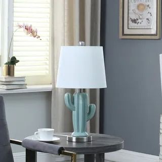 22 In. Southwest Teal Ceramic Cactus Metal Table Lamp - Bed Bath & Beyond - 36356186 Southwest Modern, Ceramic Cactus, Cactus Ceramic, Blue Cactus, Metal Table Lamp, Southwest Decor, Plant Table, Cactus Design, Cactus Plant