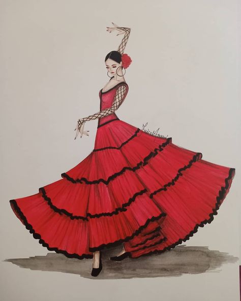 Spain Culture Traditional Dresses Flamenco Dancers, Flamenco Dress Drawing, Spanish Culture Fashion, Spanish Outfits Traditional, Spain Traditional Clothing, Spanish Traditional Dress, Spain Traditional Dress, Spanish Dancer Costume, Spanish Dress Flamenco