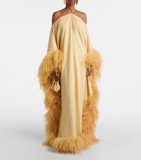 Sza Sza Extravaganza crêpe cady gown in neutrals - Taller Marmo | Mytheresa Taller Marmo, Tall Maxi Dress, Ostrich Feathers, Leather Bucket Bag, Fashion 2024, Halter Neck, Jimmy Choo, Designing Women, Dresses For Sale