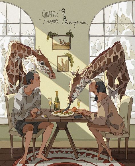 Xi Zhang, Animals And People, Story Board, Fantasy Story, Wow Art, Dessin Adorable, Art And Illustration, Swag Shoes, Giraffes