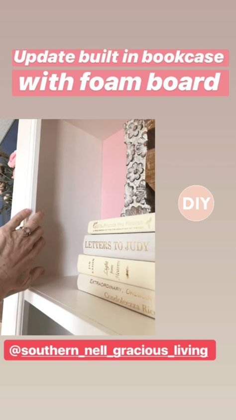 DIY Built in Bookcase with Foam Board Foam Board Diy, Foam Board Projects, Foam Board Crafts, Simple Bookcase, Foam Insulation Board, Bookcase Diy, Background Diy, Trim Work, Diy Letters