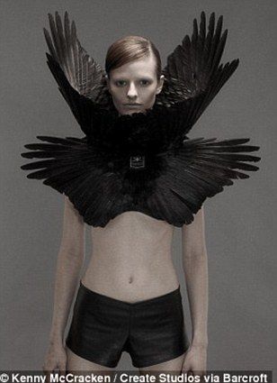 Roadkill couture: Designer creates grisly bridal wear using seagull wings, cat fur and even HUMAN BONES | Mail Online Andrey Remnev, Human Rib Cage, Macabre Fashion, Bird Fashion, Dark Goddess, Feather Fashion, Human Bones, Body Adornment, Couture Outfits