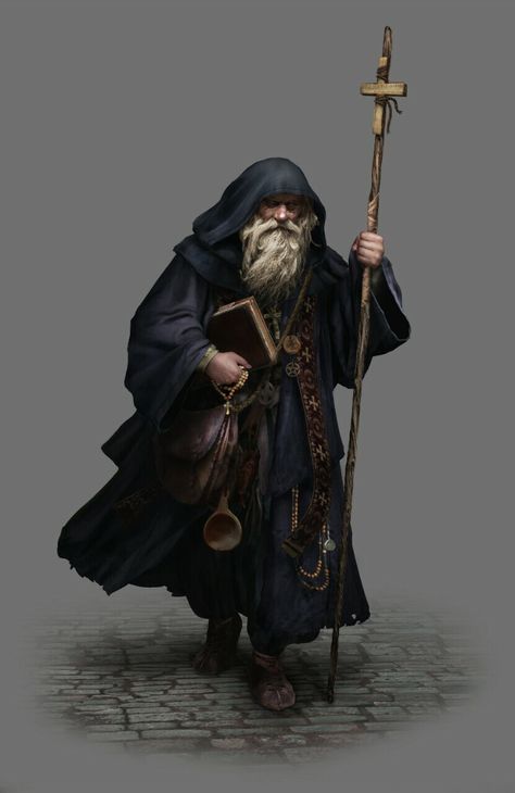 wandering priest exorcist by Andrei ArtefactConcept art Staff Magic, Medium Armor, Fantasy Wizard, The Hermit, Heroic Fantasy, 다크 판타지, Dungeons And Dragons Characters, Dnd Art, Gandalf