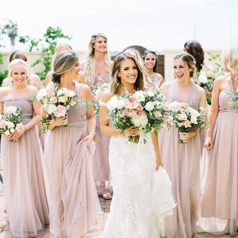 Birdy Grey - Real Weddings - Real Bride Reviews Taupe Bridesmaid, Chic Bridesmaid Dresses, Taupe Bridesmaid Dresses, Bridesmaid Dresses Under 100, Grey Bridesmaids, Convertible Bridesmaid Dress, Blush Bridesmaids, Mismatched Bridesmaids, Birdy Grey