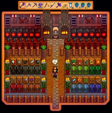 Sdv Storage Shed, Stardew Valley Shed Storage, Storage Shed Sdv, Stardew Valley Storage Ideas, Storage Stardew Valley, Storage Shed Stardew Valley, Stardew Storage Layout, Stardew Valley Storage Shed Layout, Stardew Storage Shed