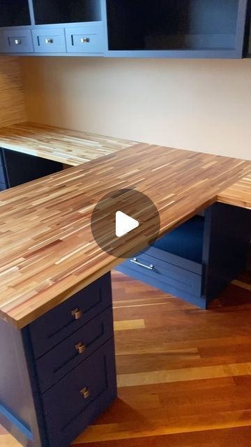 Butcher block desk Diy Butcher Block Desk, Butcher Block Desk Diy, Butcher Block Bar Top, Butcher Block Bar, Stained Butcher Block, Den Remodel, Butcher Block Desk, Office Craft Room Combo, Better Luck Next Time