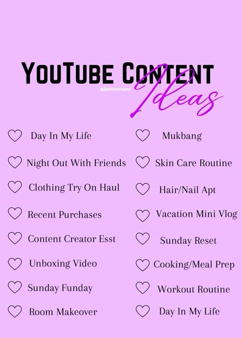 YouTube Ideas Page Name Ideas For Vlog, Youtube Channel Aesthetic Vision Board, Youtube 50k Subscribers, Content Creator Video Ideas, First Youtube Video Ideas Tips, Girly Content Ideas, Becoming A Youtuber Tips, Ideas To Start Youtube Channel, Tips For Youtube Beginners